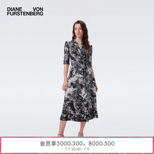 [摩登针织]DVF2026早秋新款黑白北非绿洲复古优雅裹身裙DW2U003