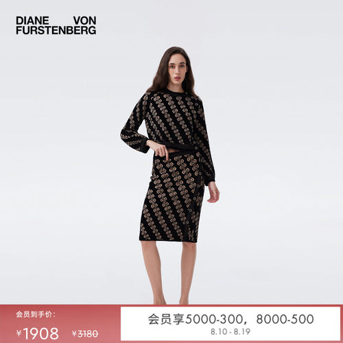 DVF黑金几何提花套头针织毛衣