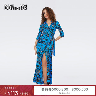 DVF蓝色葡萄藤针织桑蚕丝裹身连衣裙DW3S022 100%真丝