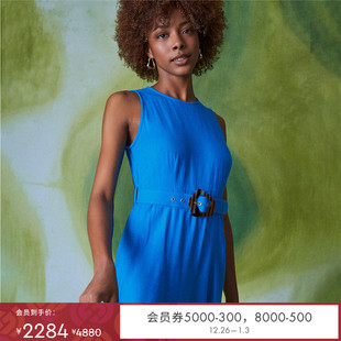 DVF圆领蓝色长款 度假连衣裙DS1S060