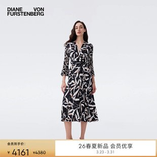 收腰裹身裙DW1U017 裙流光月桂叶喇叭袖 DVF2026春夏新款 V领衬衫