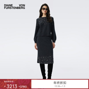 午夜灰羊毛半裙KN3T005 DVF2025秋冬新款 羊毛针织