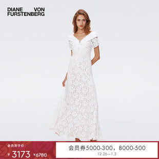 DVF度假一字领色蕾丝连衣裙DS2S061