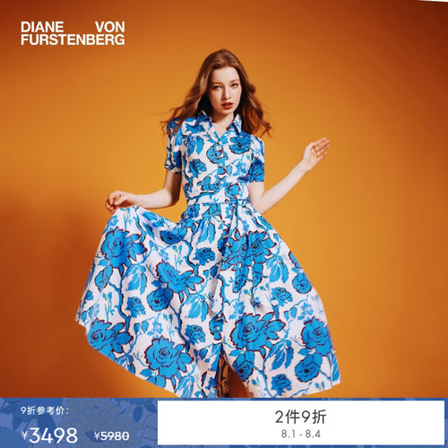 DVFPOLO领短袖茶歇连衣裙
