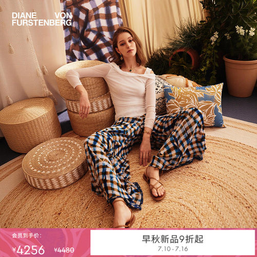 [双面穿]DVF2026早秋新款蓝白波点/光影格纹宽松阔腿裤PL2U004