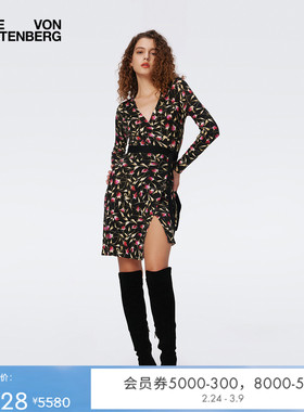 [美利奴羊毛]DVF 美利奴羊毛印花V领针织裹身裙DR3S002