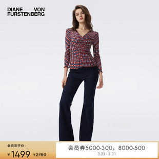 DVF双面印花弹力网纱V领上衣BL3T003 双面穿