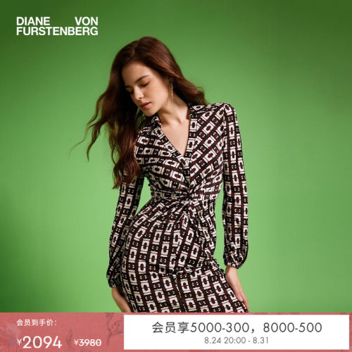 DVFV领长袖短款几何印花连衣裙