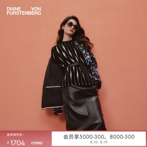 [提花工艺]DVF黑米白条纹套头针织毛衣WL3T006