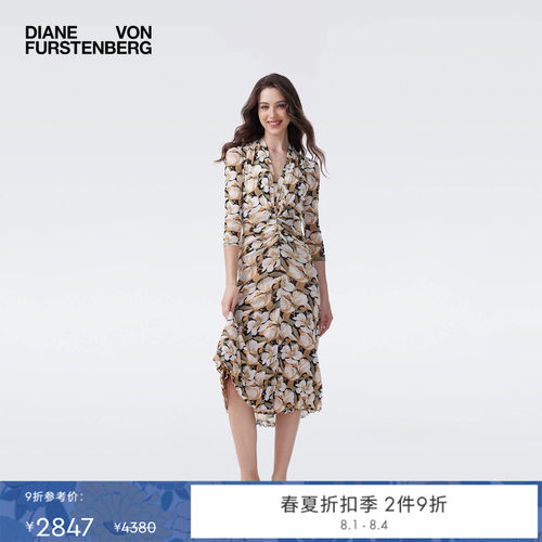 [弹力网纱]DVF2026春夏新款V领云朵花卉印花网纱连衣裙DL4T001