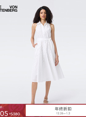 DVF2025秋季新款几何镂空花纹立领衬衫式连衣裙DS2T018