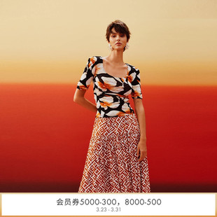 幻彩兰花焦糖色迷宫几何短袖 DVF2026春夏新款 上衣BS1U003 双面穿