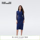 DVF2026春夏新款 海军蓝亚光针织拼接腰部纽结连衣裙DL1U008
