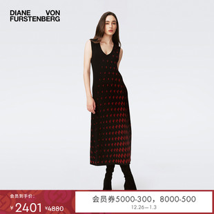 椭圆领渐变几何图案针织连衣裙DK4S004 DVF2025新款 提花工艺
