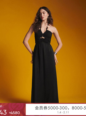 [博主同款]DVF女装度假长裙曜石黑雪纺轻礼服连衣裙DS2S033