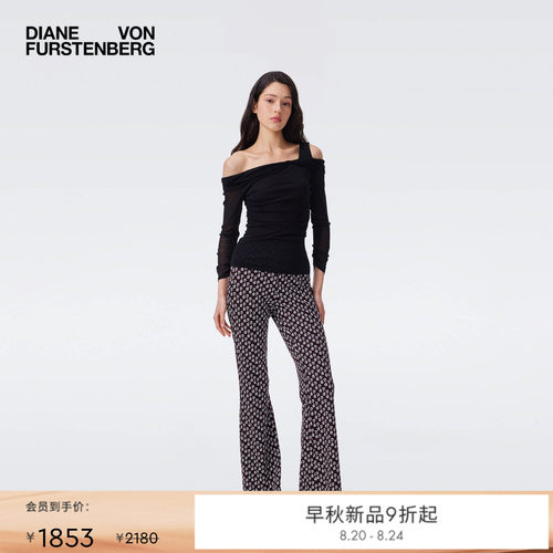 [弹力网纱]DVF2026早秋新款简约曜石黑一字肩轻盈薄款上衣BL2U002