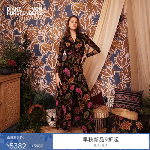 [弹力网纱]DVF2026早秋新款摩洛哥夜花园复古长款连衣裙GL2U002