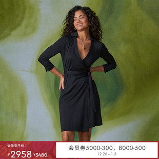 摩登针织短款 DVF七分袖 裹身连衣裙MR51E00 小黑裙