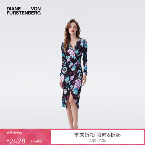 DVF2026春夏新款柳枝花卉轻薄修身侧开叉连衣裙DL4T020