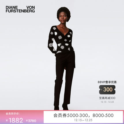 [提花工艺]DVF2025新款黑白圆点长袖提花针织裹身上衣WW4S002