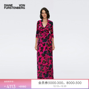 DVF印花桑蚕丝裹身连衣裙长裙DW4R014 100%真丝 玫瑰印花