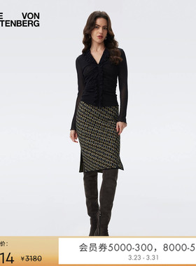 [提花工艺]DVF修身直筒环扣锁链编织提花铅笔裙KN3T002