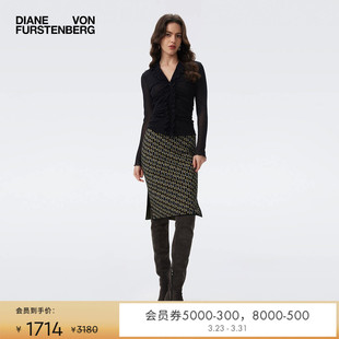 直筒环扣锁链编织提花铅笔裙KN3T002 DVF修身 提花工艺