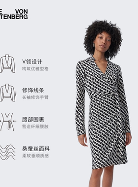 【1】[100%真丝][品牌经典]DVF黑白锁链短款裹身连衣裙MR39E00