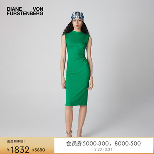 DVF纯色度假春意绿色圆领修身 连衣裙DS1T024