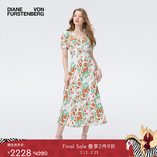 [博主同款]DVF2025秋冬新款度假V领短袖植物印花茶歇裙DS2T035