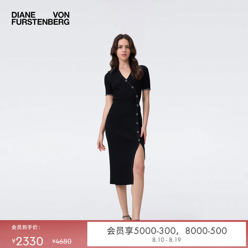 DVF黑色曜石针织裹式连衣裙