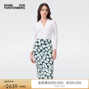 网纱通勤连体长袖 长袖 DVF气质白色修身 上衣BL2S009 博主同款