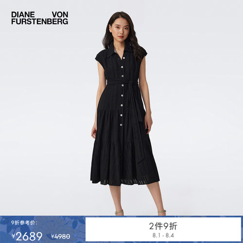 [提花工艺]DVF衬衫领曜石黑茶歇裙DS2T003