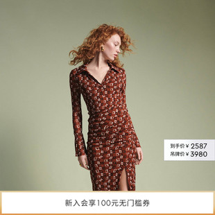 DVF安可拉红波纹锁链POLO领连衣裙DL2S006 弹力网纱