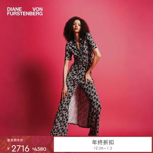式 DVF2025秋季 衬衫 黑灰摩登几何图案V领短袖 连衣裙DS2T030 新款