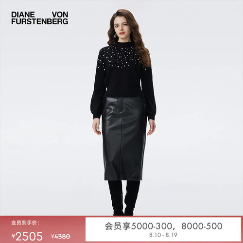 DVF曜石黑纯色圆领羊毛套头长袖针织衫WL3T010