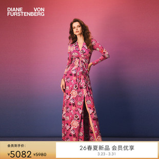 DVF2026早春新款 魅惑粉柳枝花卉印花礼服连衣裙GL4T004 V领长袖