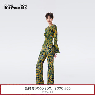 绿色浮动格纹长裤 DVF2026早春新款 PL4T003 海文针织