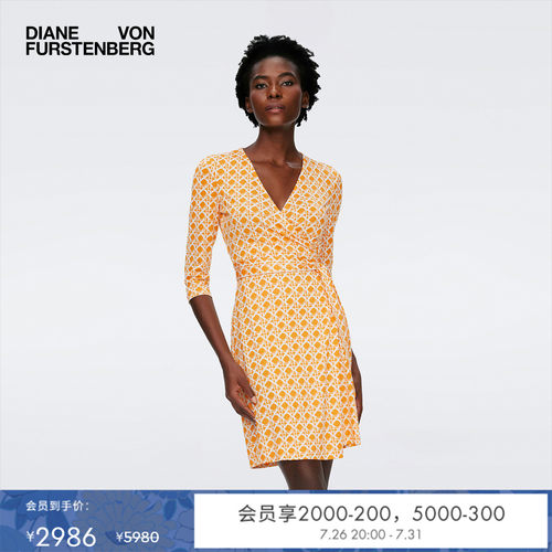 [100%真丝]DVF度假V领七分袖印花裹身连衣裙DW1S019