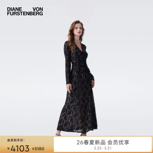 黑色花卉蕾丝礼服感连衣裙GL4T003 DVF2026早春新款 重工花卉蕾丝