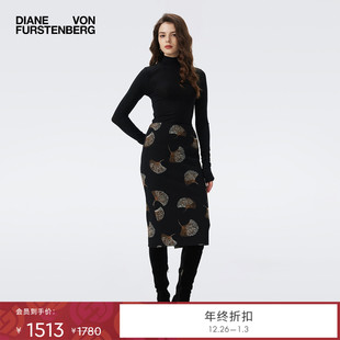 曜石黑针织打底长袖 DVF2025秋冬新款 上衣BL3T007 金属弹力网纱