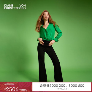 PL1T005 长裤 DVF2025新款 通勤曜石黑高腰微喇裤