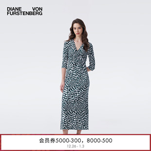 浮动格纹V领腰部抽褶连衣裙DL4T023 DVF2026早春新款 哑光针织