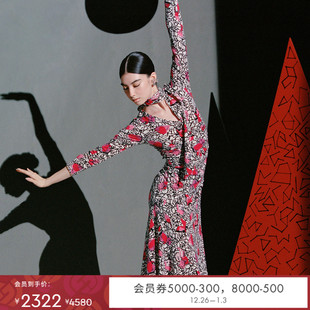 中长款 DVF植物印花天丝羊毛长袖 连衣裙DL4R038 博主同款