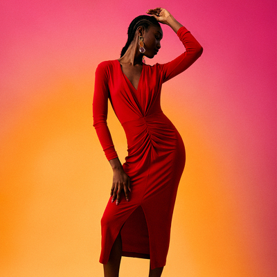 DVF魅惑红哑光针织连衣裙