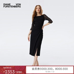 黑侧开叉连衣裙MR78E00 DVF宴会经典 小黑裙