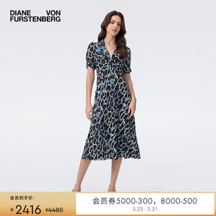 茶歇裙DS2T014 DVF魅影豹猫图案V领短袖 博主同款