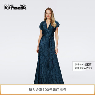 植物印花度假礼服裹身长裙连衣裙DW4R008 DVFV领长款