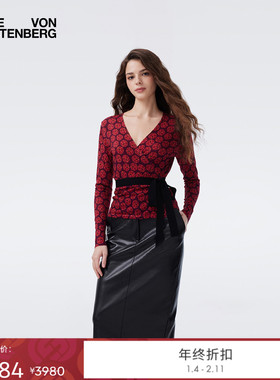 [美利奴羊毛]DVF2025秋冬新款深紫红色幸运骰子裹身毛衣WW3T001