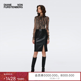 半裙MR67E00 曜石黑黑色仿皮裙中长款 DVF 时尚